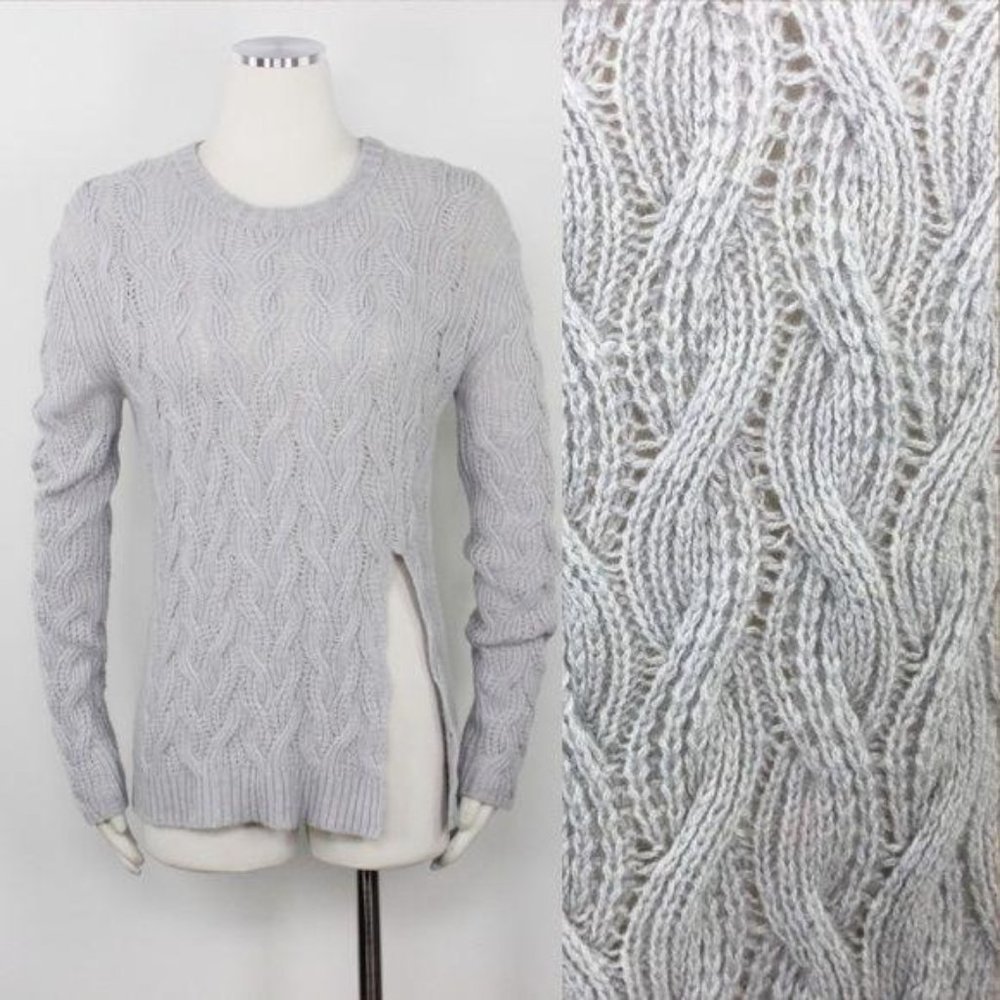 Inhabit M Sweater Cashmere Cable Knit Grey Split V